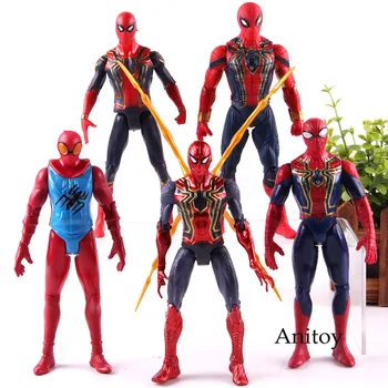 

Marvel Avengers Figure Iron Spiderman With LED Light Marvel Spider Man Action Figure PVC Collectible Model Toys 5pcs/set