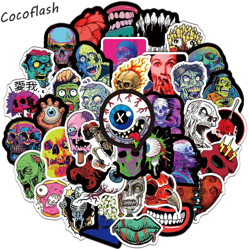 10/50Pcs/pack Skeleton Skull Terror Series Gothic Cartoon Stickers For Diy Luggage Decal Laptop Case Skateboard Helmet Eyes