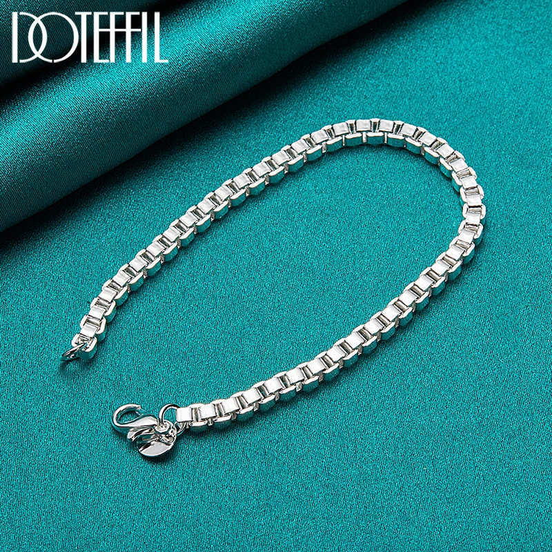 DOTEFFIL 925 Sterling Silver 24K Gold 3mm Box Chain Bracelet For Women Men Fashion Charm Wedding Engagement Party Jewelry