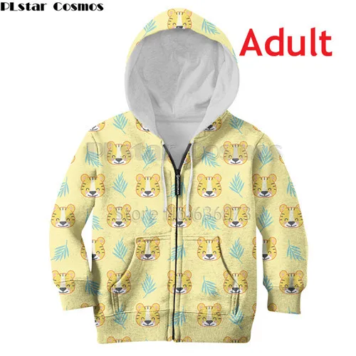 Adult zip hoodies Семья подходящая друг к другу одежда Для мамы и дочки 3d принтом тигра Осенние толстовки, Свитера с рисунками зверей из мультфильмов футболки пальто на молнии топы - Цвет: Adult zip hoodies