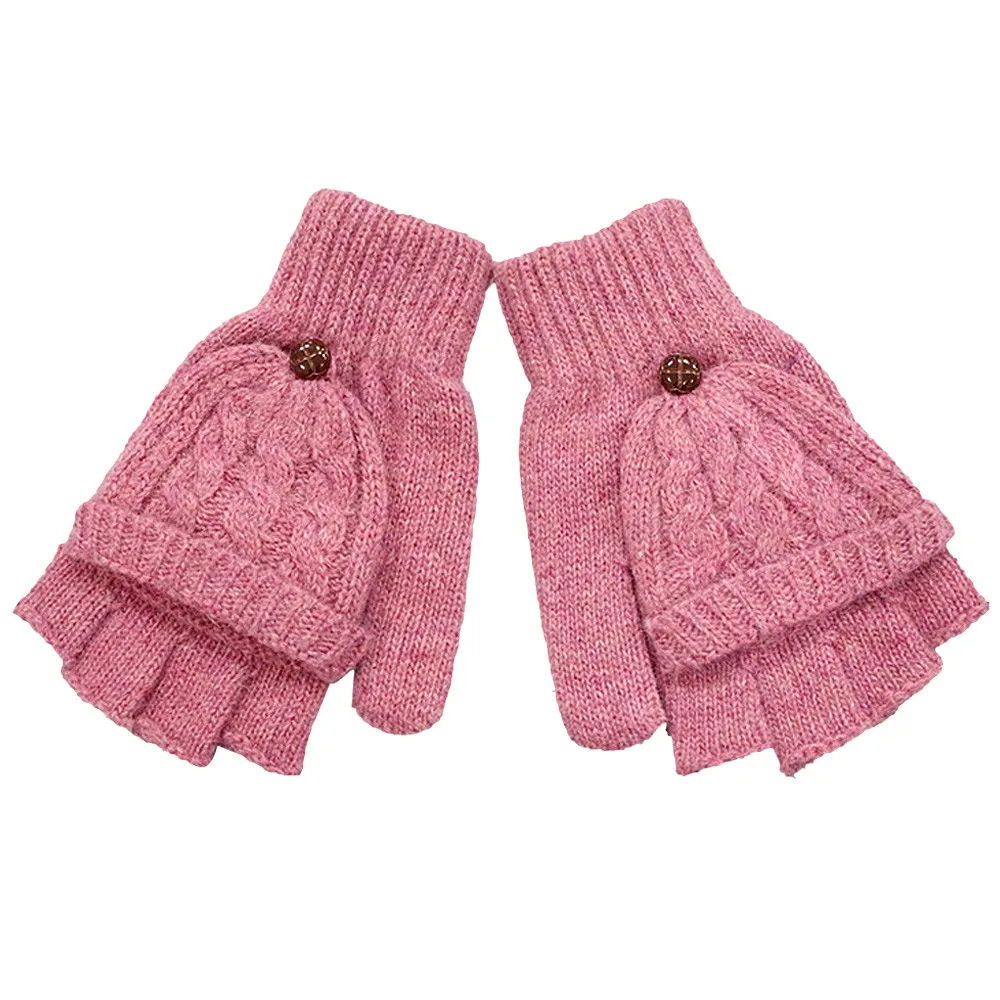 Зимние перчатки, женские перчатки, модные милые перчатки Kawaii, полуперчатки, одноцветные,, зимние женские теплые варежки, ручная работа - Цвет: pink