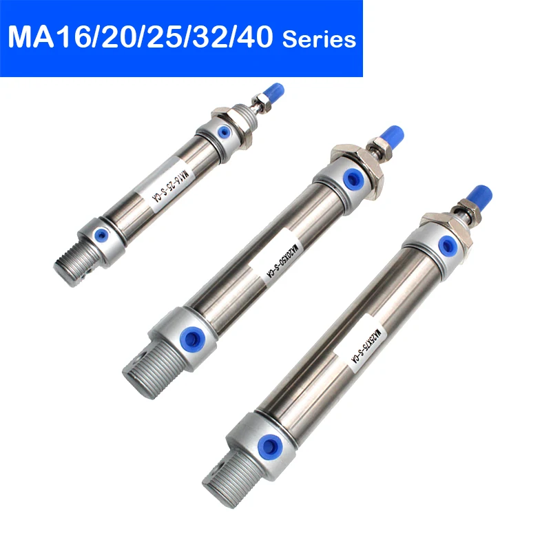 Dupla Ação Mini Cilindro Pneumático 25 a 500 mm Curso Cilindro de Pressão ar Aço Inoxidável Ma16 20 25 32 40