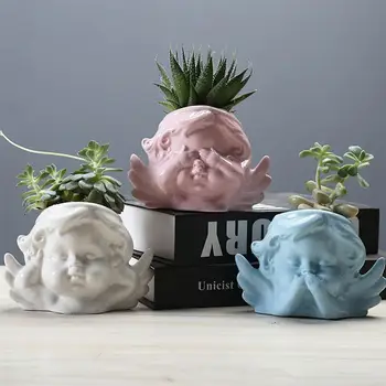 

1Pc Table Flowerpot Succulent Pots Ceramic Succulent Holder Desktop Planter Table Flowerpot Succulent Pots Random Style Blue