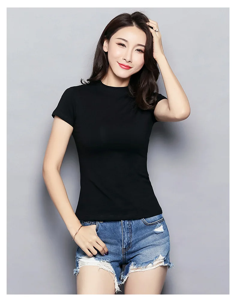 MRMT 2025 Brand New Women's T Shirt Half High Collar Solid Color Short-sleeved T-shirt for Female Tops Tshirt