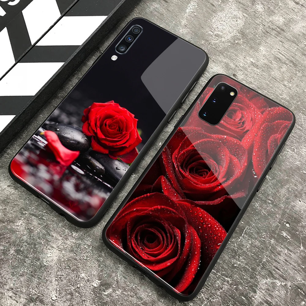 

FinderCase for Samsung S20 Case Red Rose Glass Cover for Samsung Galaxy S20 Plus S20 Ultra A7 A8 plus 2018 A20 A30 A50 A70