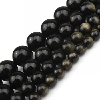 

Natural Gold Obsidian Stone Beads Round Loose Spacer Beads For Jewelry Making DIY Bracelet Charms Accessories 6 8 10 12mm 7.5''
