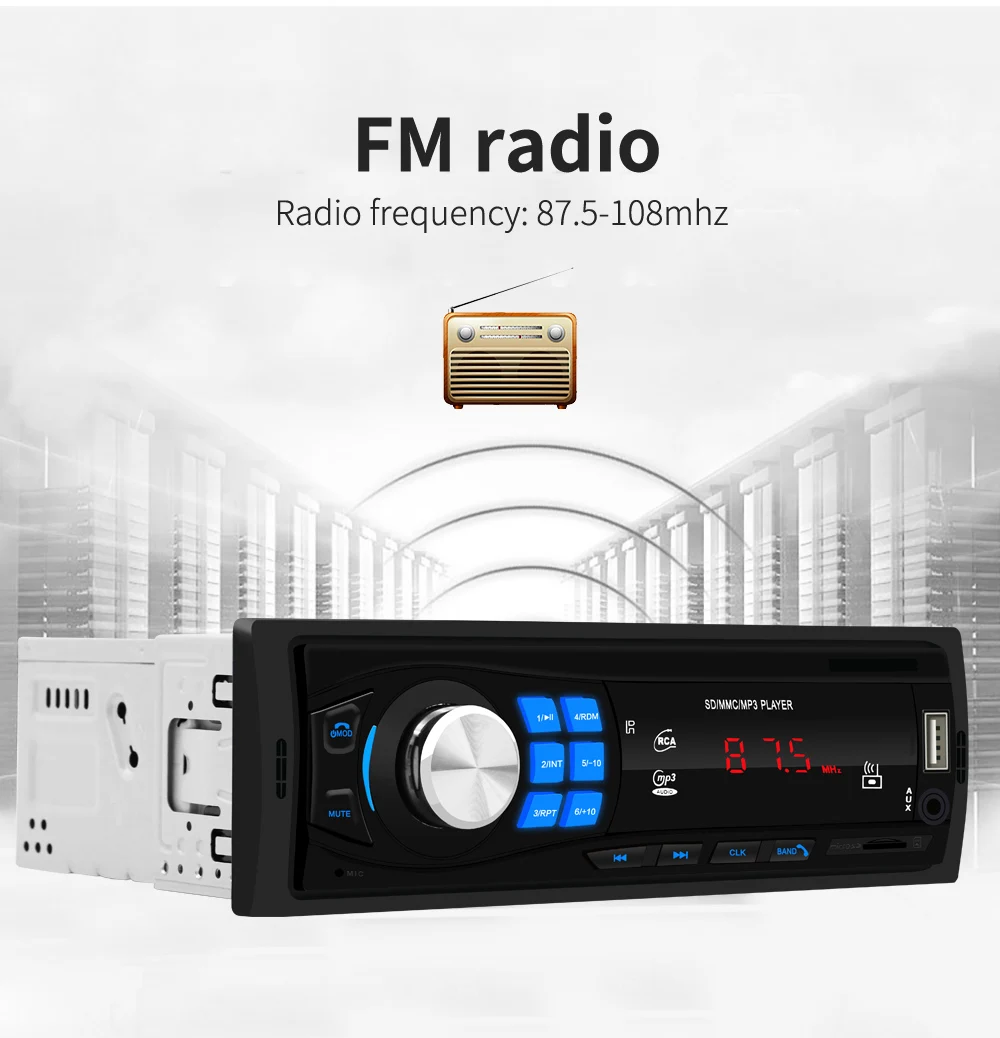 Podofo 12V Bluetooth Авто Радио стерео радио 12 штепселный FM Вход приемник SD USB AUX IN In dash 1 din