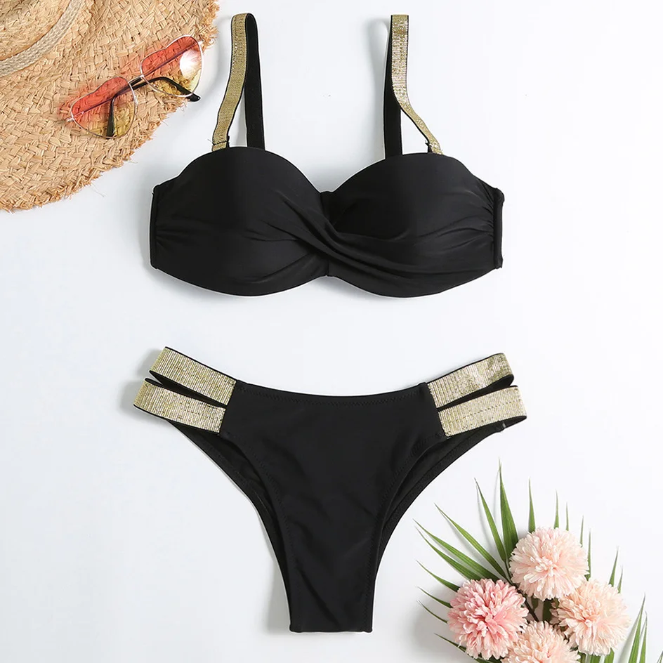 Сексуальный бикини пуш ап купальник женский 2020 черный белый купальный костюм для