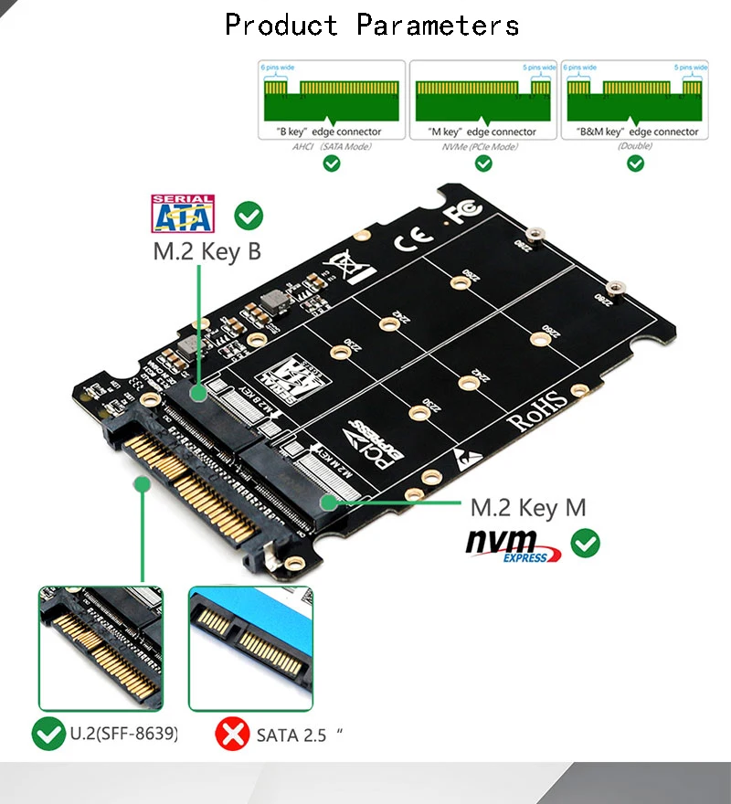 M.2 nvme ssd Key M Key B SSD to U.2 SFF-8639 адаптер, m2 m key адаптер, m.2 nvme to sata(интерфейс без SATA