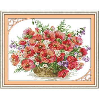 

Poppy basket Patterns DIY DMC Embroidery Cross Stitch Kits Aida 14CT 11CT Flower Cross-Stitch Printed Canvas All For Needlework