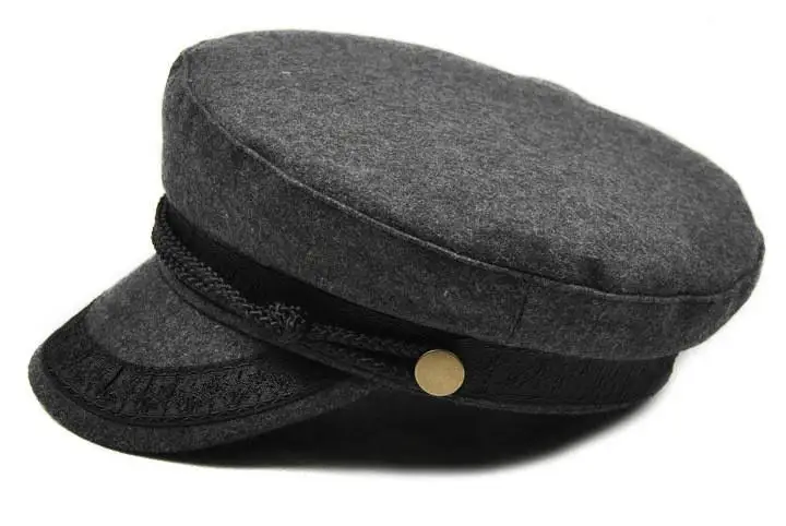 Women's Black Military-Style Flat Top Hat - British-Inspired Navy Cap