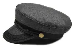 Women's Black Military - Style Flat Top Hat - British - Inspired Navy Cap (Gray)