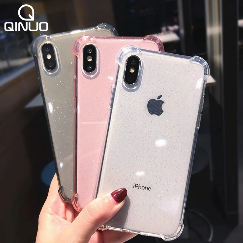 

Shining Glitter Powder Phone Case For iPhone XS Max XR X Shockproof Transparent Soft Bling Cover For iPhone 7 6 6S 8 Plus Funda