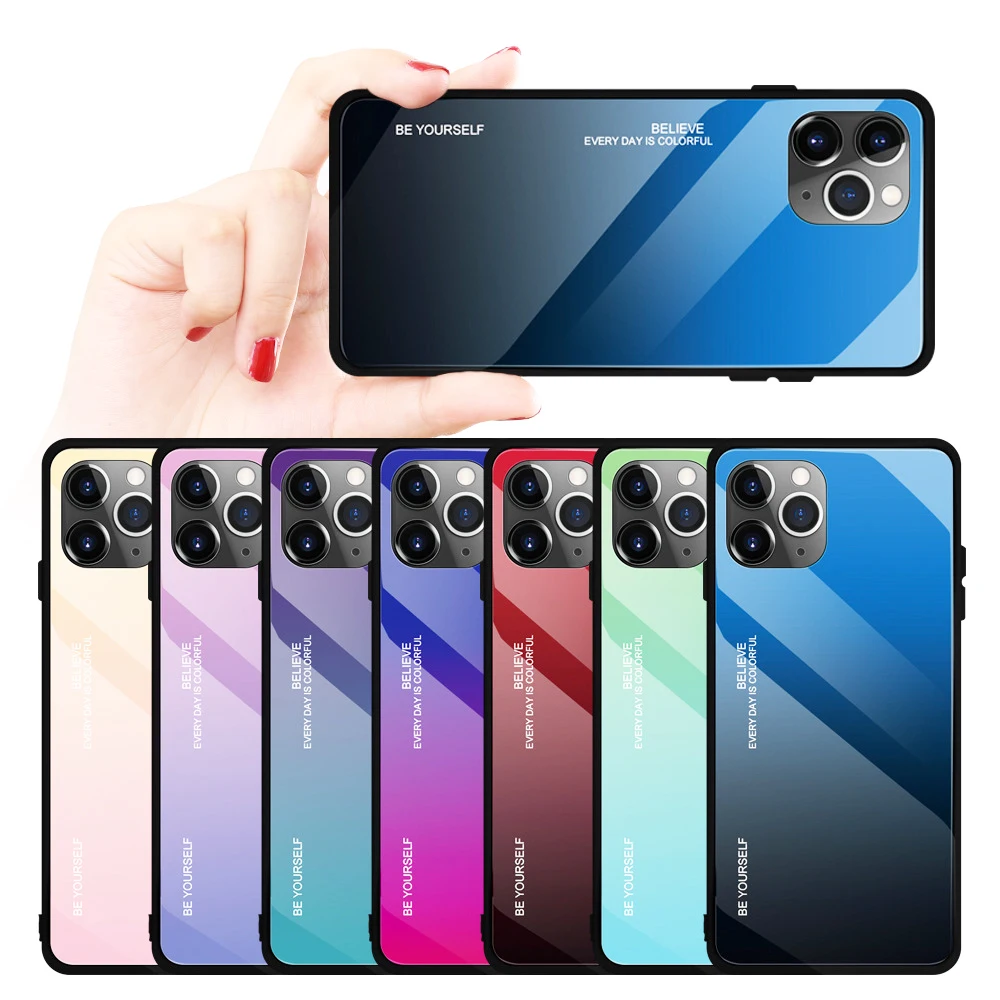 

Gradient color Tempered Glass shell For iphone 6 /7/8/ 6S 7/ 8plus x/xs/xr/xs max phone case/protective case
