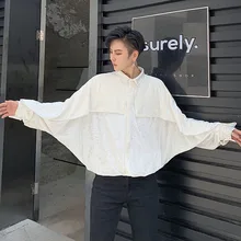 Мужская хип хоп Готическая Летучая мышь с длинным рукавом Свободная Повседневная бархатная рубашка мужская женская винтажная уличная платье для выступлений на сцене рубашки