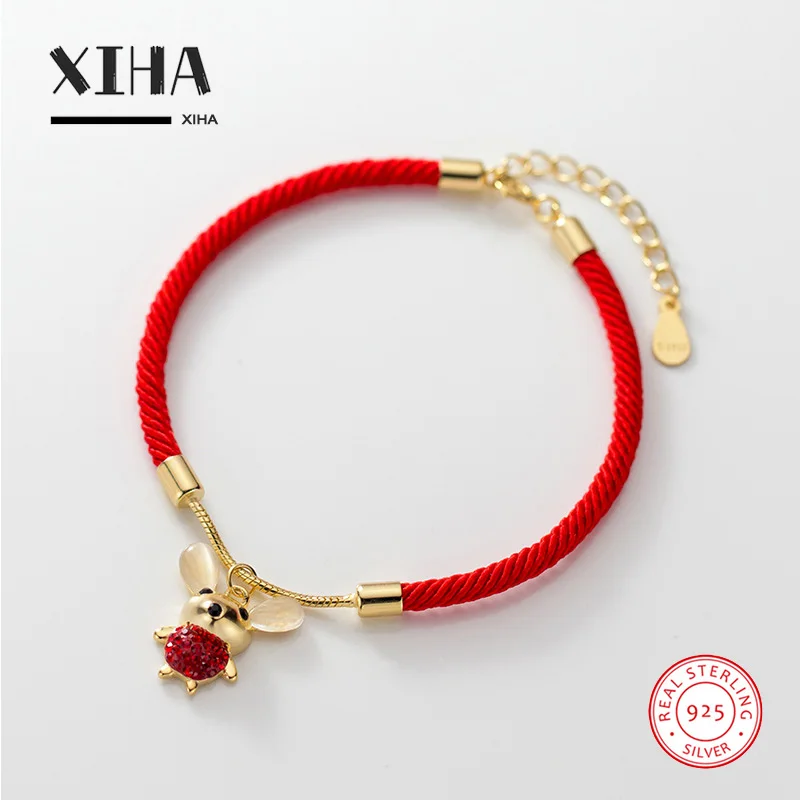 

Mouse Rat Animal Real 925 Sterling Silver Bracelets for Women Adjustable Lucky Thread Red String Bracelet with Beads and Charms