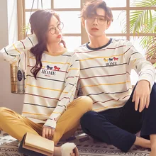 Осенние пижамы для пар, хлопковые, простые, полосатые, парные пижамы, костюм, мягкая и удобная мужская домашняя одежда большого размера для отдыха
