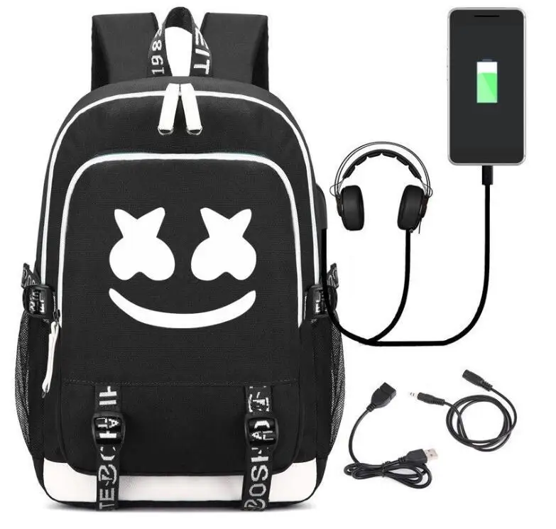 Marshmello тайна рюкзак DJ Многофункциональный рюкзак с usb-портом для подростков Для мужчин Для женщин школьные сумки для путешествий световой Mochilas