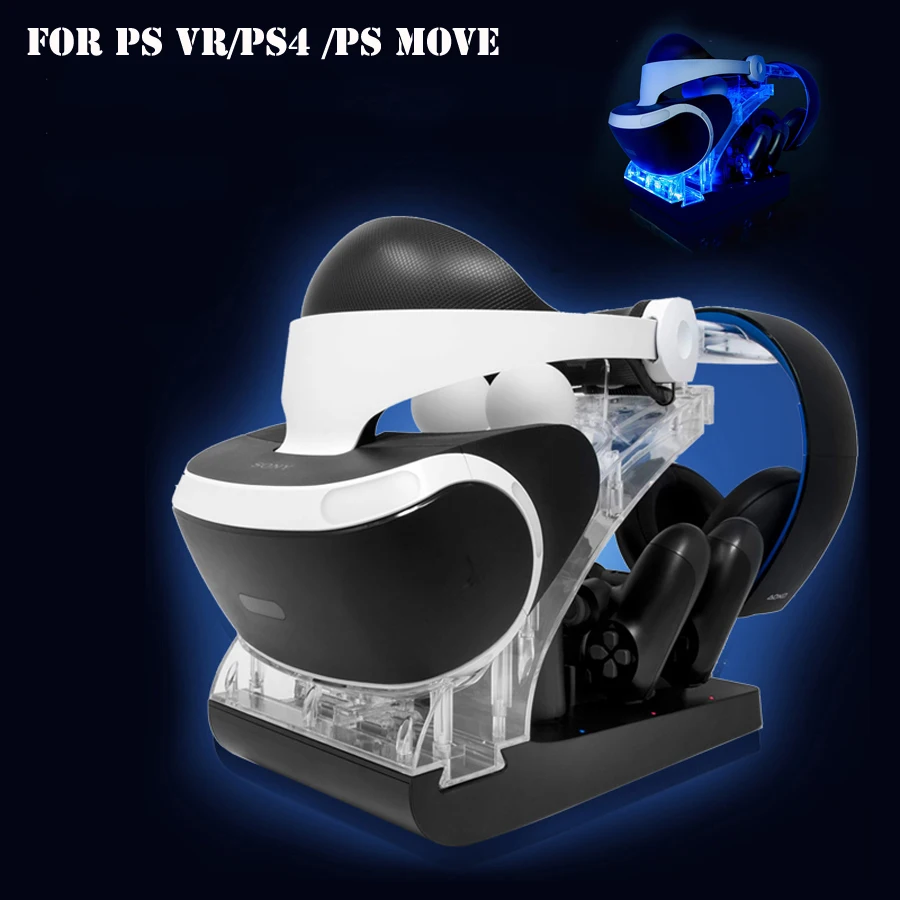 Подставка для зарядки PSVR с дополнительным освещением дисплей быстрого зарядного устройства переменного тока удерживает гарнитуру playstation VR, DualShock 4