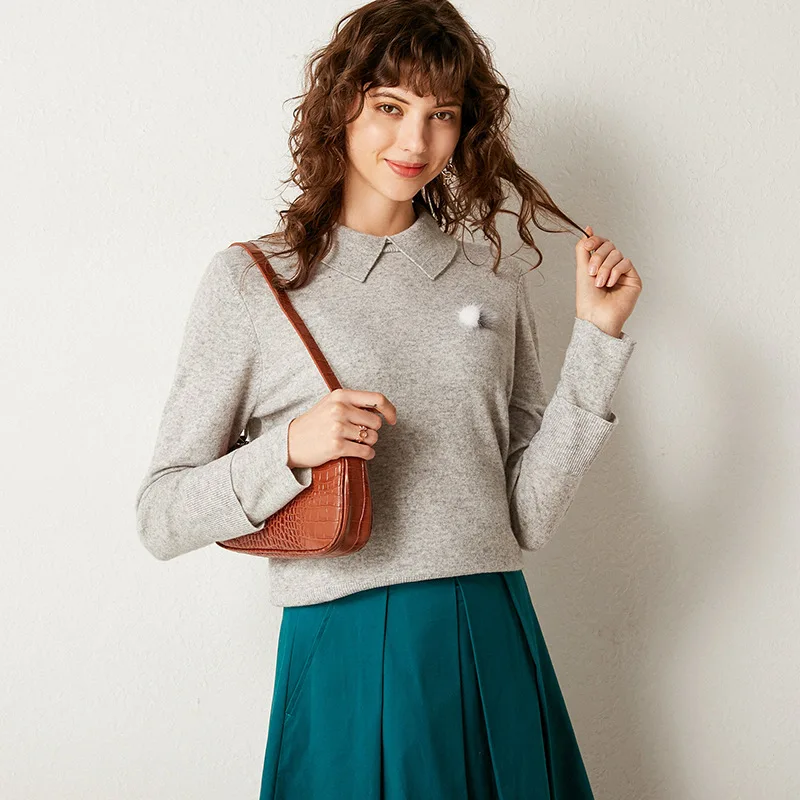 

2019 New Style Fashion Outer Wear Fold-down Collar Woollen Sweater Women's Pullover Knitting Shirt Western Style Base Shirt Wome