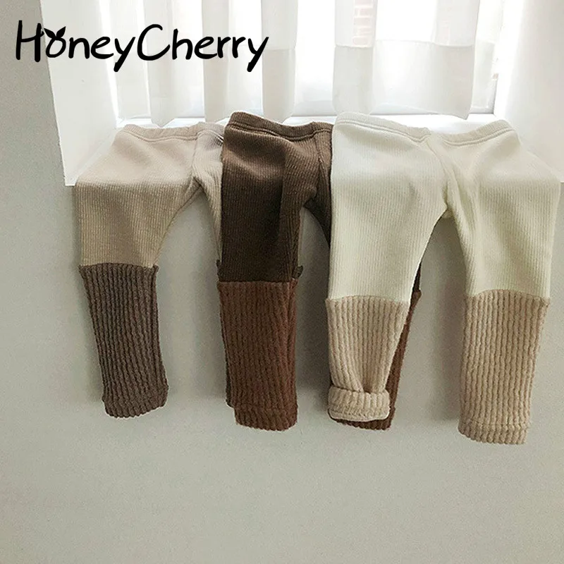 

Winter Baby Girl Pants Infant Plush Leggings For Boys And Girls Fashion Splicing Warm Pants Baby Girl Leggings