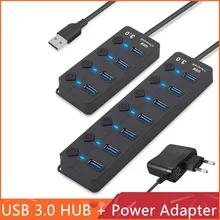 USB 3,0 высокая Скорость концентратор 4/7 Порты и разъёмы USB 3,0 Hub разветвитель на/выключения с US/EU Мощность адаптер для ноутбука MacBook для ПК