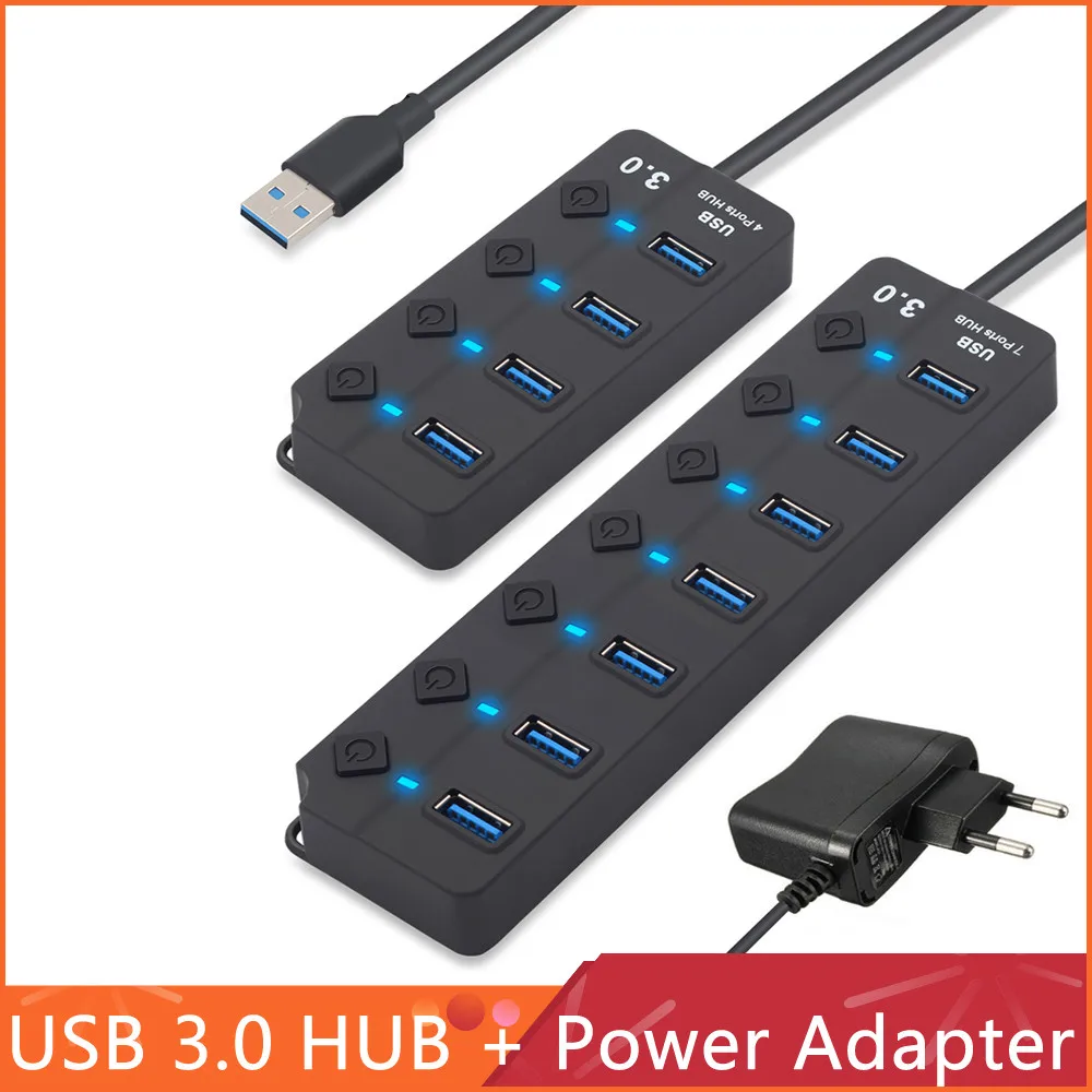 USB 3.0 High Speed Hub 4 / 7 Port USB 3.0 Hub Splitter On/Off Switch with US/EU Power Adapter for MacBook Laptop PC Accessories USB 3.0 High Speed Hub 4 / 7 Port USB 3.0 Hub Splitter On/Off Switch with US/EU Power Adapter for MacBook Laptop PC Accessories