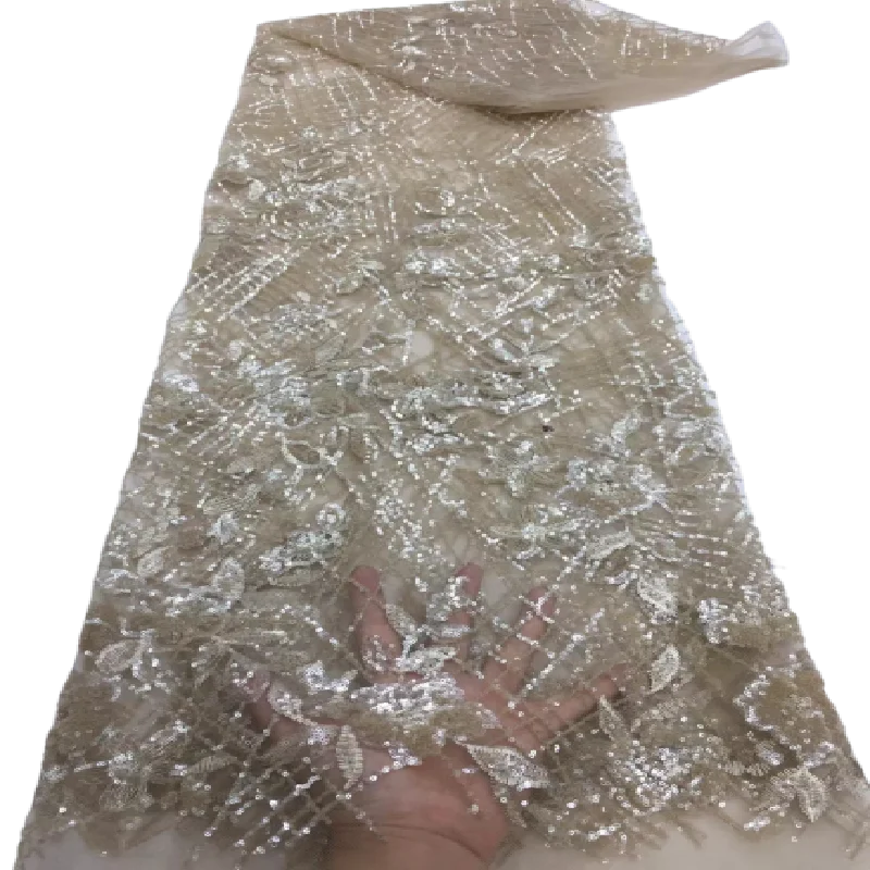 

Nigerian Lace Fabric 2021 High Quality Lace French 3D Sequin Lace Fabric African Tulle Lace Fabric For Wedding