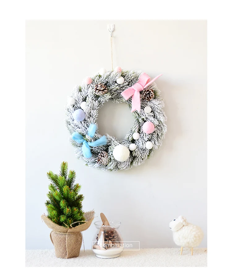 Home Christmas Decorations Mori Snow Christmas Wreath Flocking Cedar Christmas Door Hanging European Decoration Merry Christmas