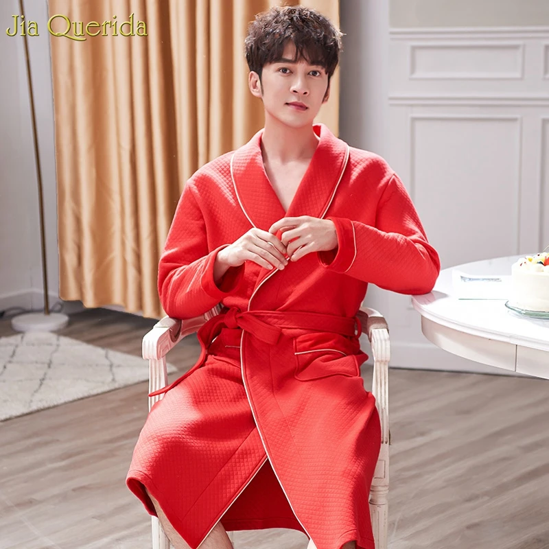 

Men's Robe Cotton Winter Kimono Warm Cotton Padded Long Sleeves Chinese Red Diamond Pattern High Quality Lapel Luxury Bath Robe