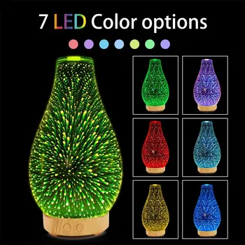 

100ml 3D Glass Ultrasound Aroma Diffuser Essential Oil Diffuser Aromatherapy Ultrasound Humidifier 7 Color-changing LED for Home