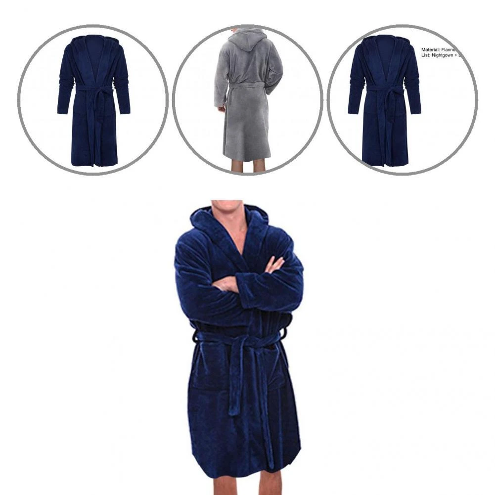 satin pajamas Chic Plush Bathrobe Sleepwear Plush Nightgown Coldproof Knee-Length Hooded Pockets Warm Men Nightgown red plaid pajama pants