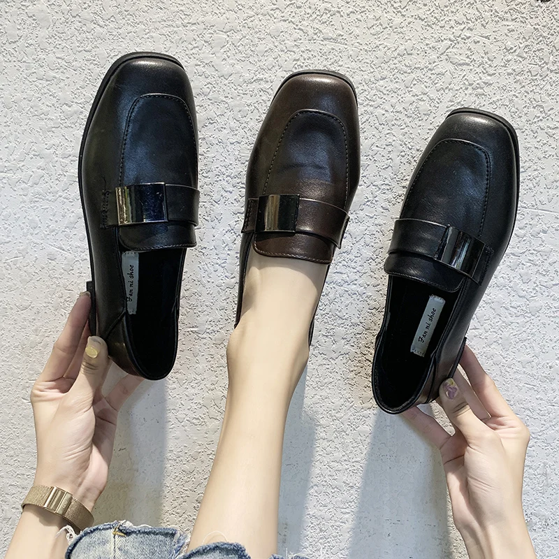 

Shallow Mouth Women Oxford Shoes British Style Round Toe Black Flats Slip-on All-Match Casual Female Sneakers Ladies' Footwear