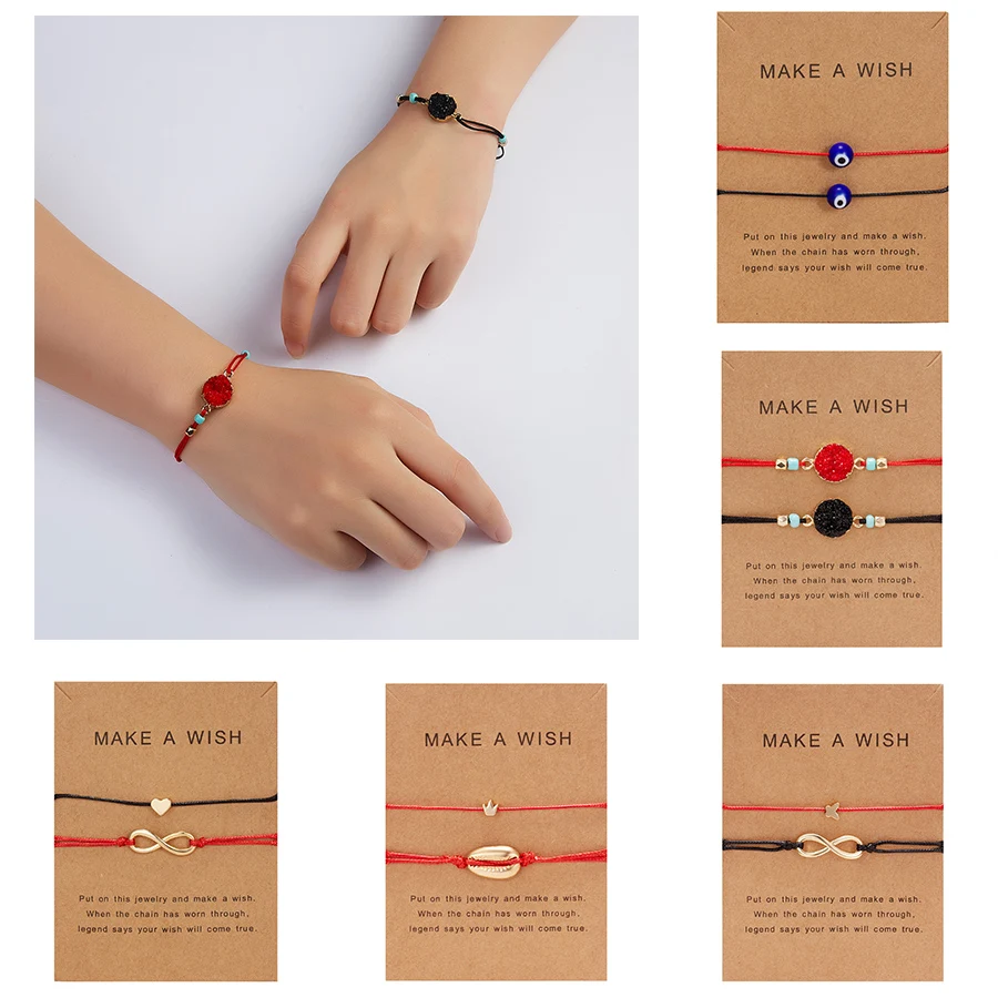 

Rinhoo 2PCS Simple Geometric Pendant Bracelet Natural Stone Rope Chain Bracelet With Cardboard Fashion Jewelry For Women Me
