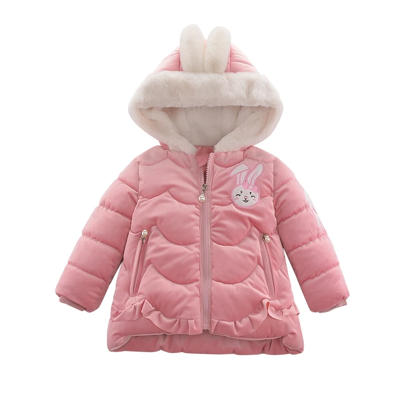 

Winter Girls' Cotton Jacket Children Middle and Small Children Thicken Rabbit Embroidered Cartoon Down Cotton Jacket