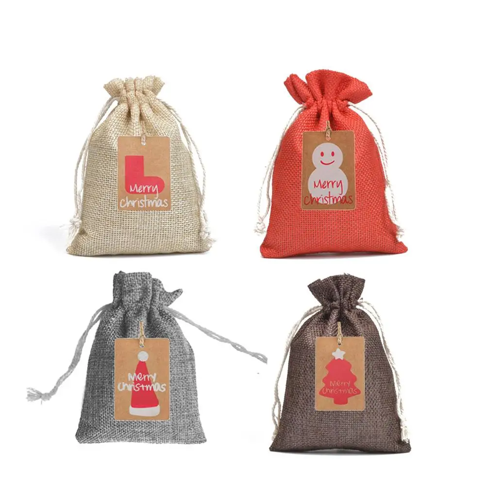 Christmas Gift Bags Candy Bag Storage Drawstring Pouch Christmas Decoration Santa Deer Elk Ride New Year Supplies 4Color Canvas