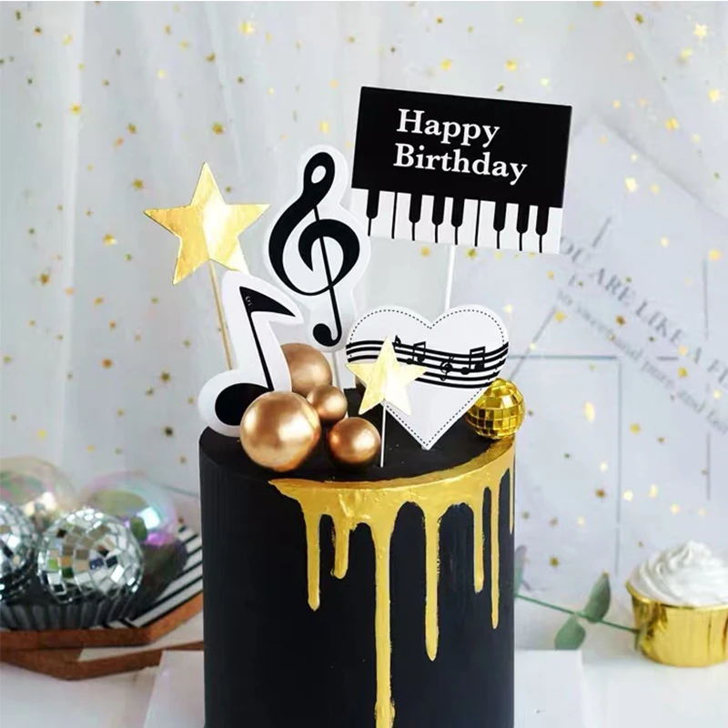 Decoration De Gateau Theme Musique Piano 1 Ensemble Joyeux Anniversaire Cupcake Fournitures De Fete Accessoires De Bricolage Aliexpress