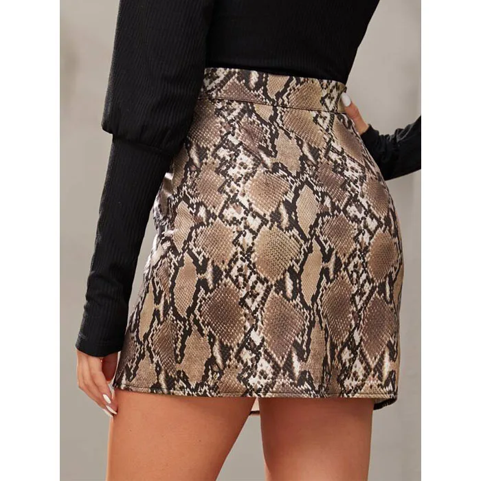 Женская модная юбка с высокой талией, сексуальная короткая юбка-карандаш из искусственной кожи на молнии, новинка, Женская Сексуальная мини-юбка с молнией спереди из змеиной кожи
