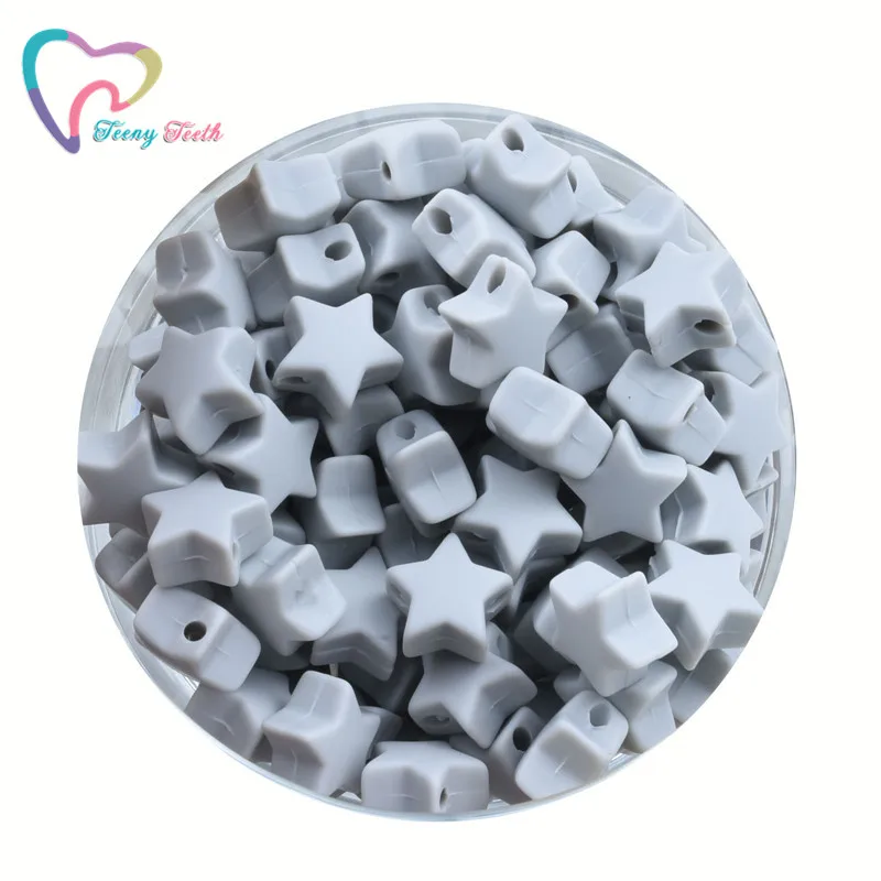 

Teeny Teeth 20 PCS Light Gray Star Silicone Teething Beads 14 MM Baby Teether Silicone Beads For DIY Teething Silicone Necklace