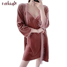 Fdfklak Новые осенне-зимние халаты для женщин халат Золотой Бархат Теплая одежда для сна Сексуальная кружевная пижама из двух частей