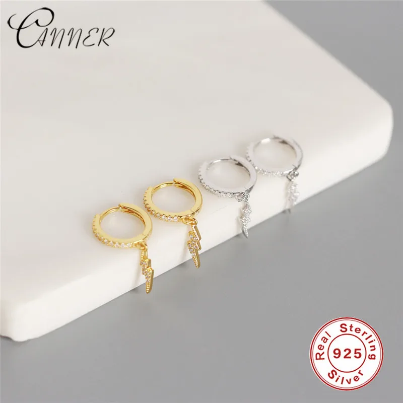 

CANNER 925 Sterling Silver Lightning Pendant Stud Earring For Women Korean Jewelry Cubic Zircon Small Crystal Earrings Brincos