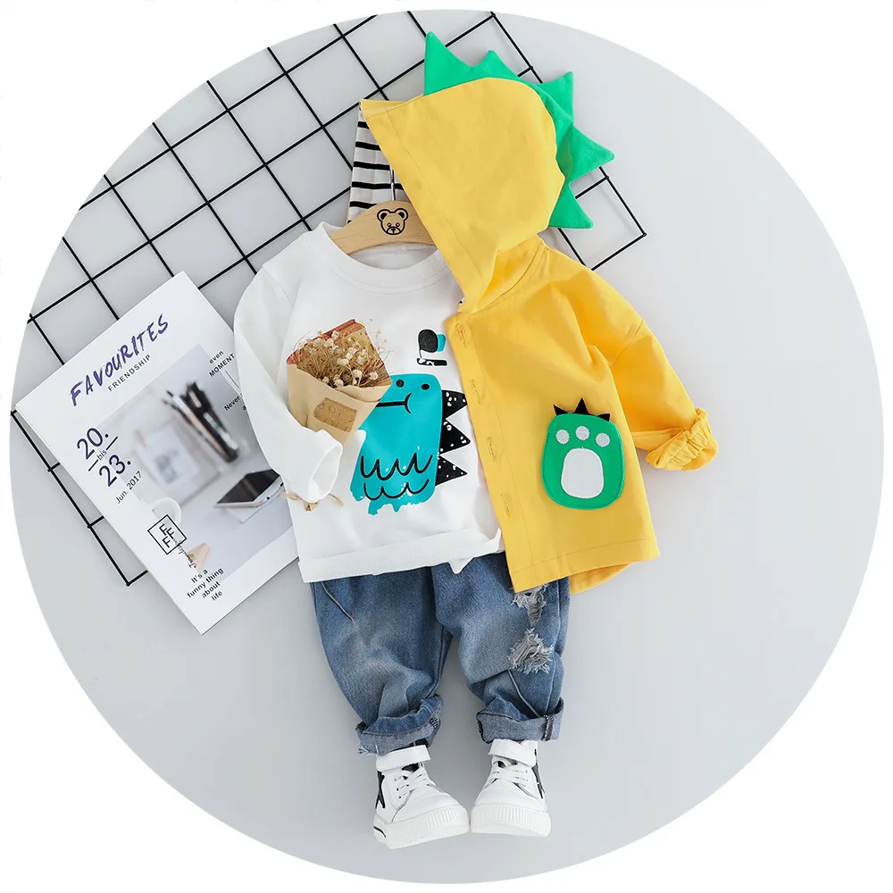 

2019 Autumn CHILDREN'S Three-piece Suit Little Dinosaur Pattern Coat Can Be Worn Alone Three-piece Set Korean-style