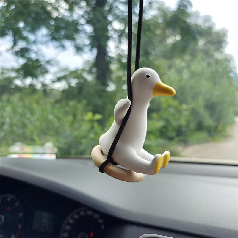 Swinging Duck Hanging Ornament Cute Car Rear View Mirror Pendant Creative Decoration for Home
