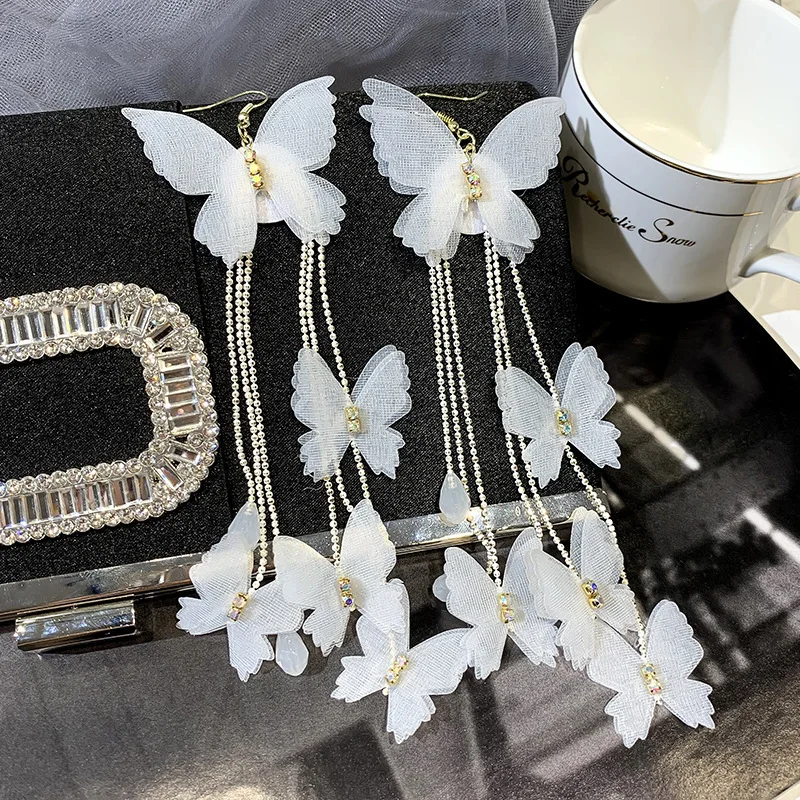

Shiny Side New Fashion Brand Jewelry Butterfly Dangle Earrings for Women Long Tassel Gift Earrings Free Shipping