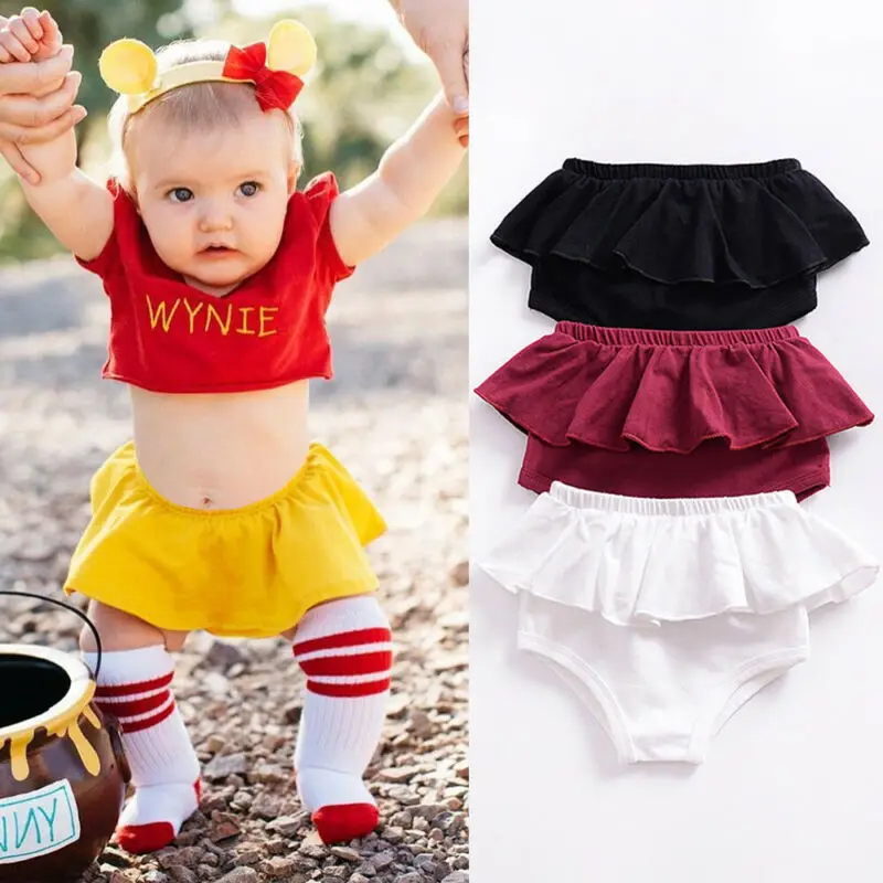 Lovely Newborn Kid Baby Girl Panties PP Shorts Ruffle Tutu Shorts Summer New Solid Bloomer Diaper Cover Briefs 7 Colors