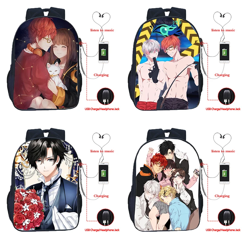 

Mystic Messenger Boys Girls USB Charge Bags Men Women Backpacks USB Charging School Bags Teens Shoulder Knapsack