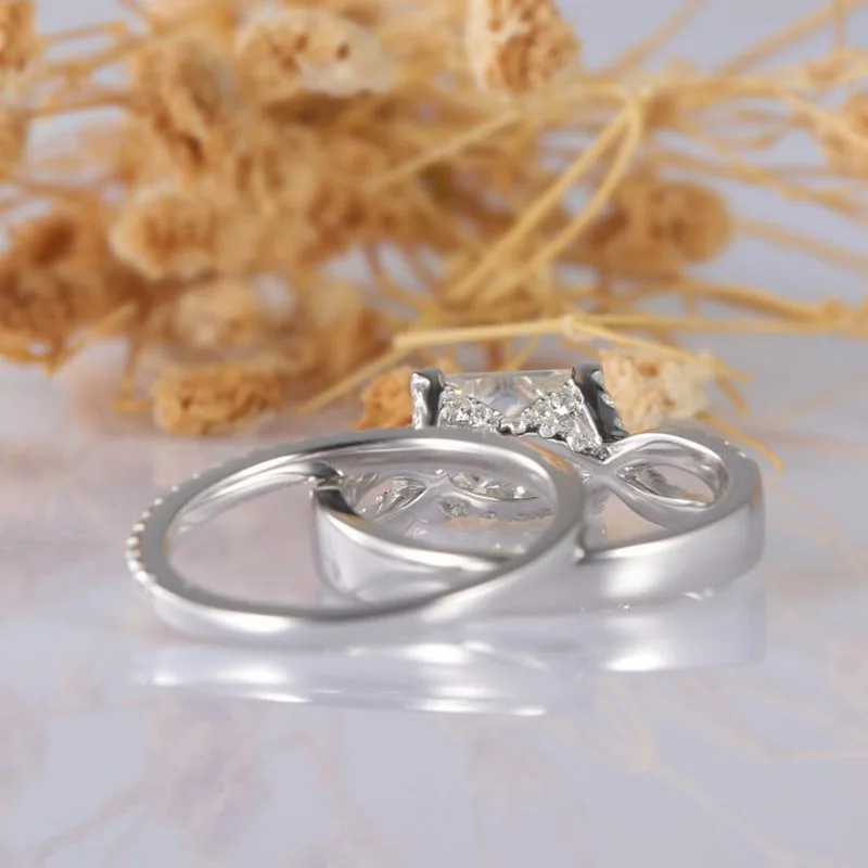 Veryins 14K 585 Белое золото 1CT принцесса разрезанный Муассанит витая полоса кольцо для помолвки набор для женщин свадебный подарок