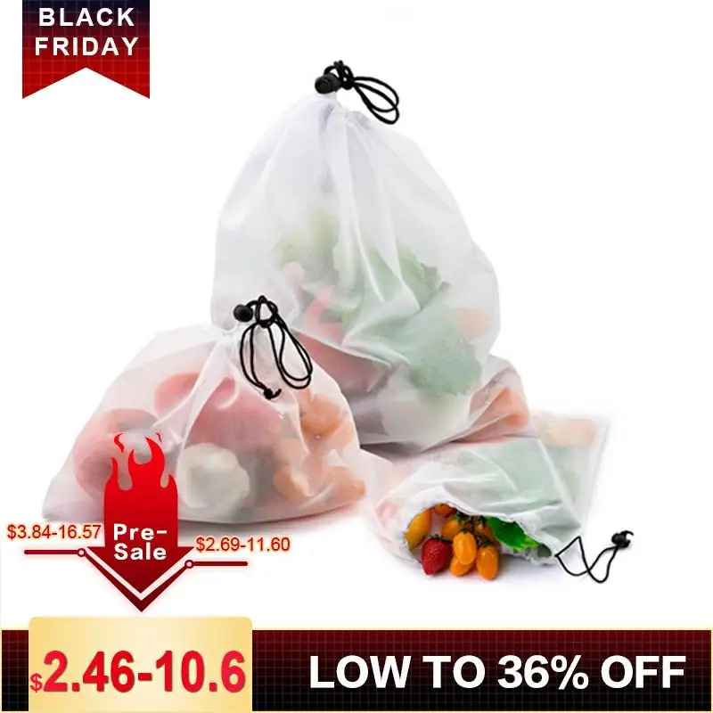 

15pcs Reusable Vegetable Fruit Mesh Produce Bags Washable Eco Friendly Bags for Grocery Shopping Storage Toys Sundries