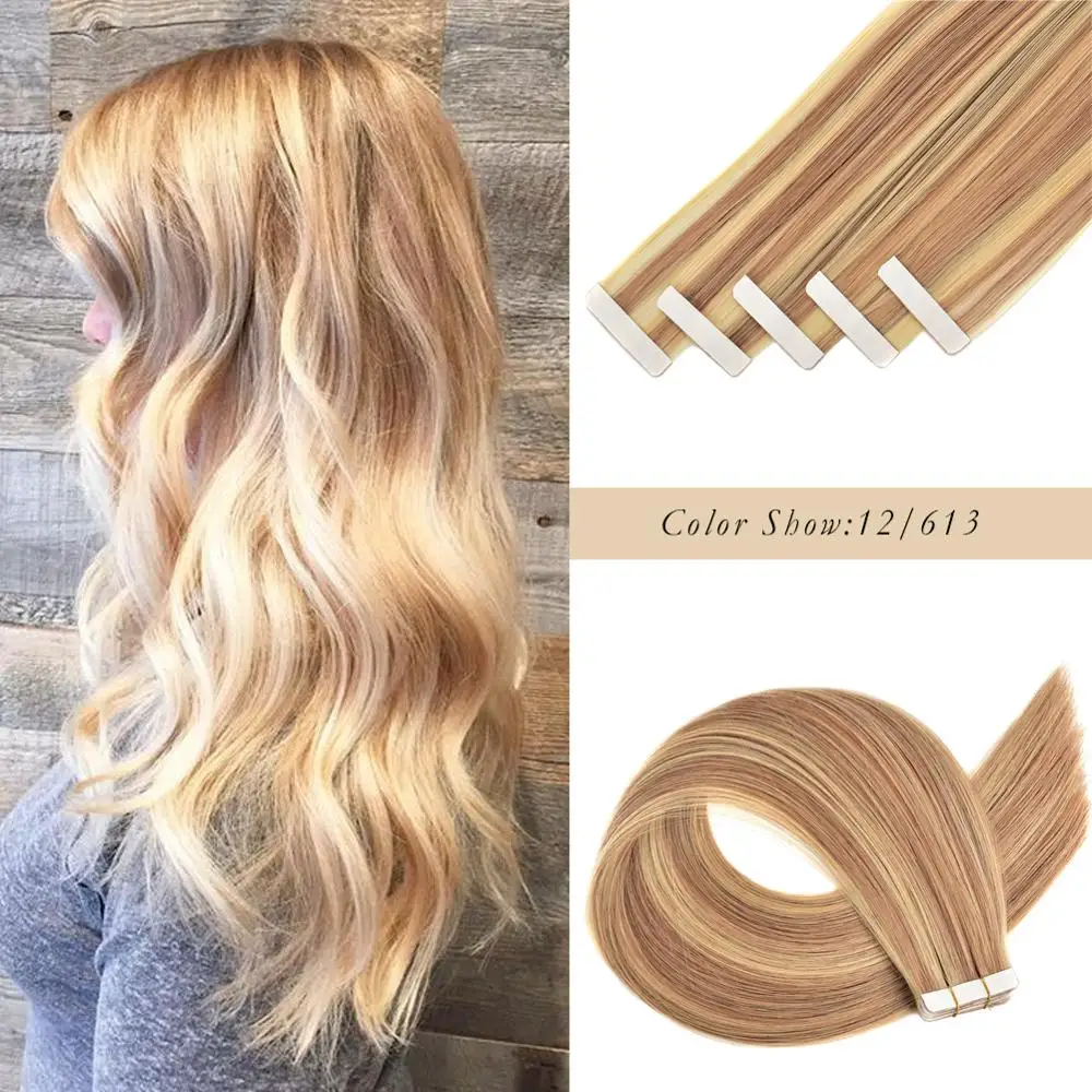 Gazfairy-Cinta de extensiones de cabello humano, recubrimiento de PU europeo sin costuras, doble cara, extensión de cabello humano, Remy virgen