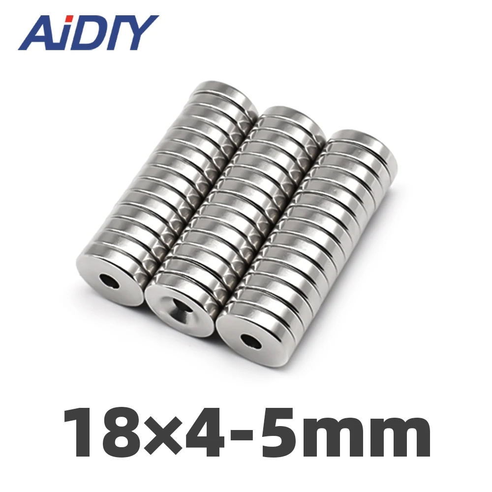 

AI DIY 5/10/50Pcs 18 x 4mm Hole 5mm N35 Ring Countersunk Magnets Super Strong Neodymium Disc Countersunk Hole Magnet 18Ч4-5mm